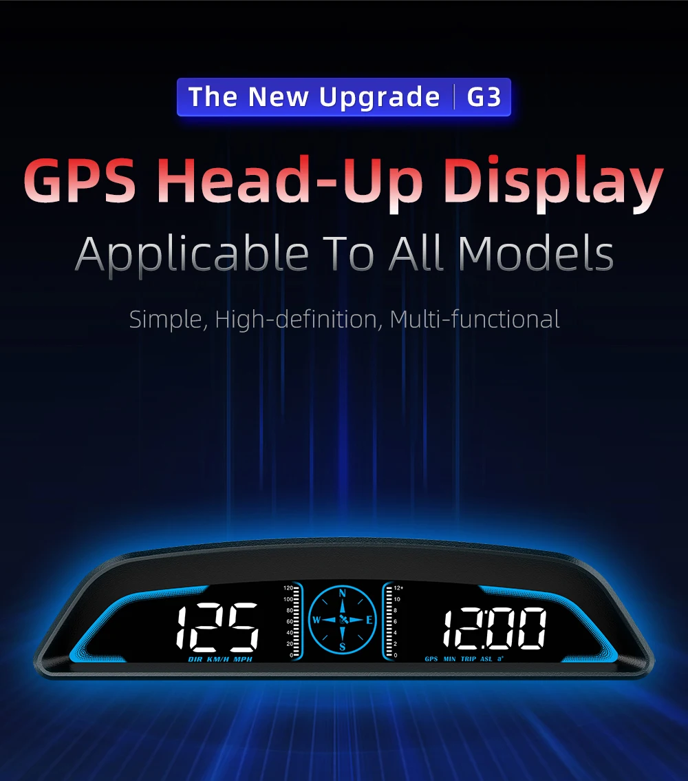 2023 WiiYii G3 GPS Speedometer HUD Car Speedometer with Clock Fatigue Driving Alarm Voltage Alarm