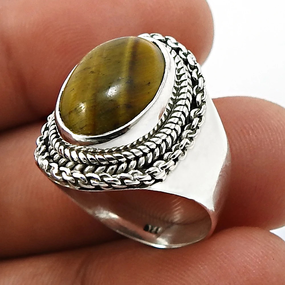 925 Sterling Silver Tiger Eye Gemstone Ring New Design Bulk Wholesale Jewelry Birthday Vintage Rings Handmade Jewelry Supplier