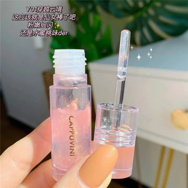 High Quality Shiny Lip Glaze Clear Moist Lipstick Lip Plumping Oil with Color Moisturizing  8 Colors Glitter Lip Gloss
