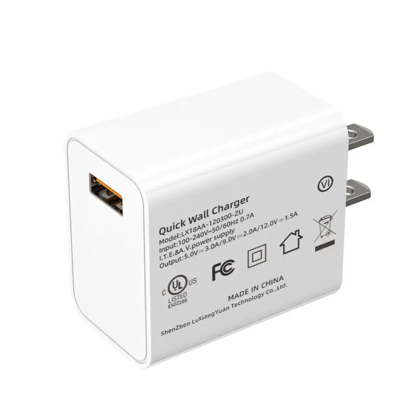 Mobile Phone Charger QC 3.0 18W Quick Charge Fast Charging US EU JP Plug Adapter Wall USB Chargers