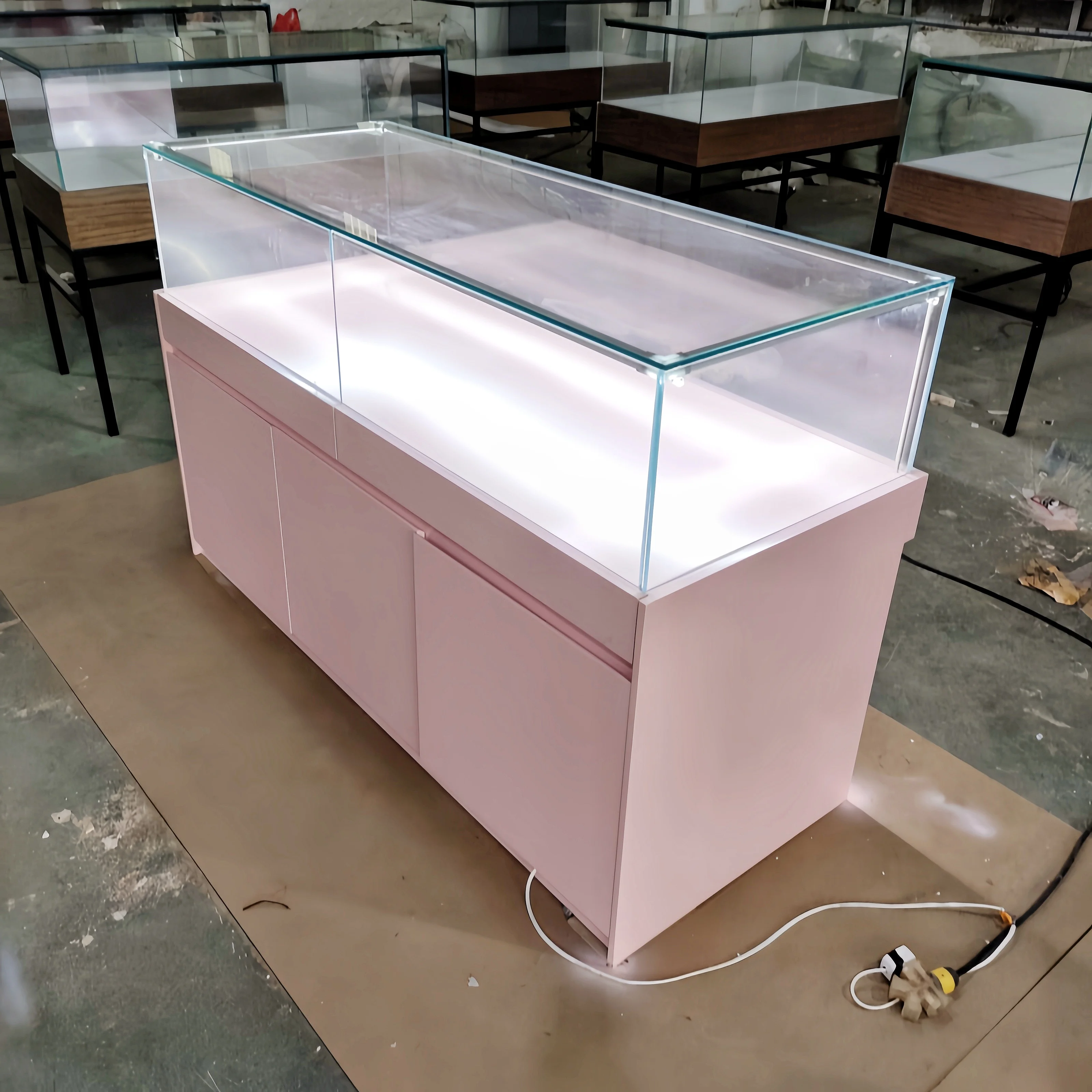 Luxury diamond watch jewelry shop showcase Wood custom logo jewellery display cabinet with led lights for Jewelry store design