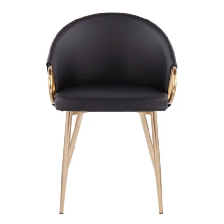 Claire Multifunctional Black Leather Dining Chair with Gold Accents for Added Comfort Teak Mahogany Suar Wood Furniture 1012511