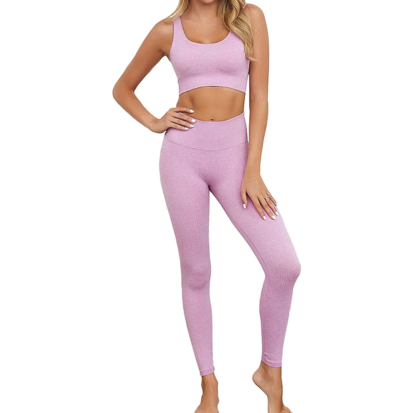 Custom Womens Seamless Sports Bra Fitness Leggings Set Workout Gym Wear Suit Soft Stretchy 2 Pieces Seamless Yoga Set