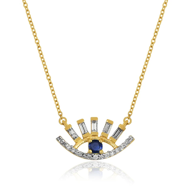 Manufacturer 18K gold plated 925 sterling silver turquoise multi gemstone women pendant evil eye necklace jewelry