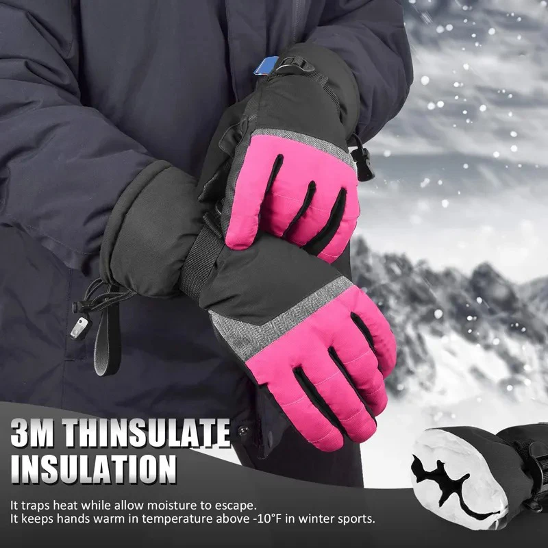 Winter Ski and Snowboard Gloves Guantes De Nieve Leather Logo Palm Black Yellow Bag Waterproof XXL Customized Time Outdoor