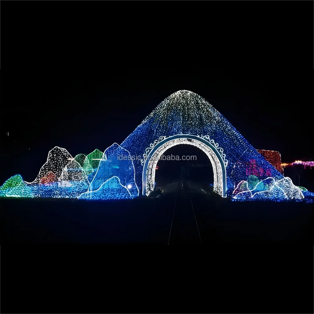 Outdoor 3D walk through lighted Fuji mountain sculpture for commercial winter festival decoration