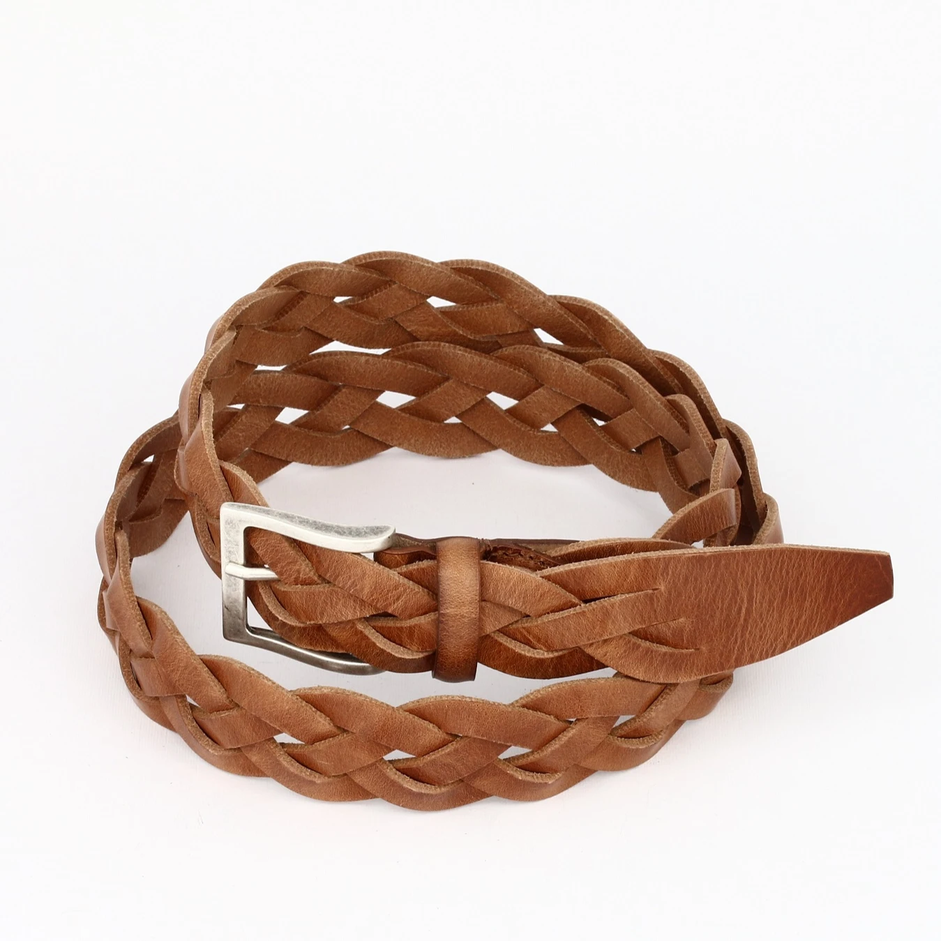 Braided Casual Belt Unique Calfskin Leather With Light Color Veins 100% Made In Italy Stretchy Resistant Belt