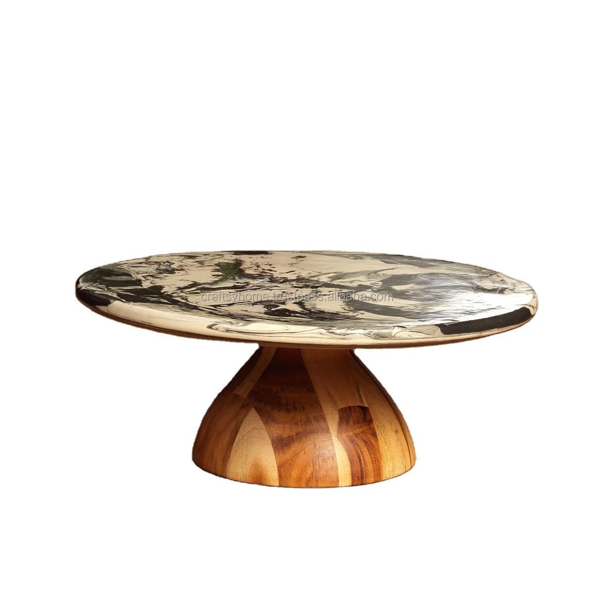 Direct Factory Resin Cake Sweet Serving Lazy Susan Swivel Plate Lazy Susan Rotating Tray Dishes Plates With Wooden Base