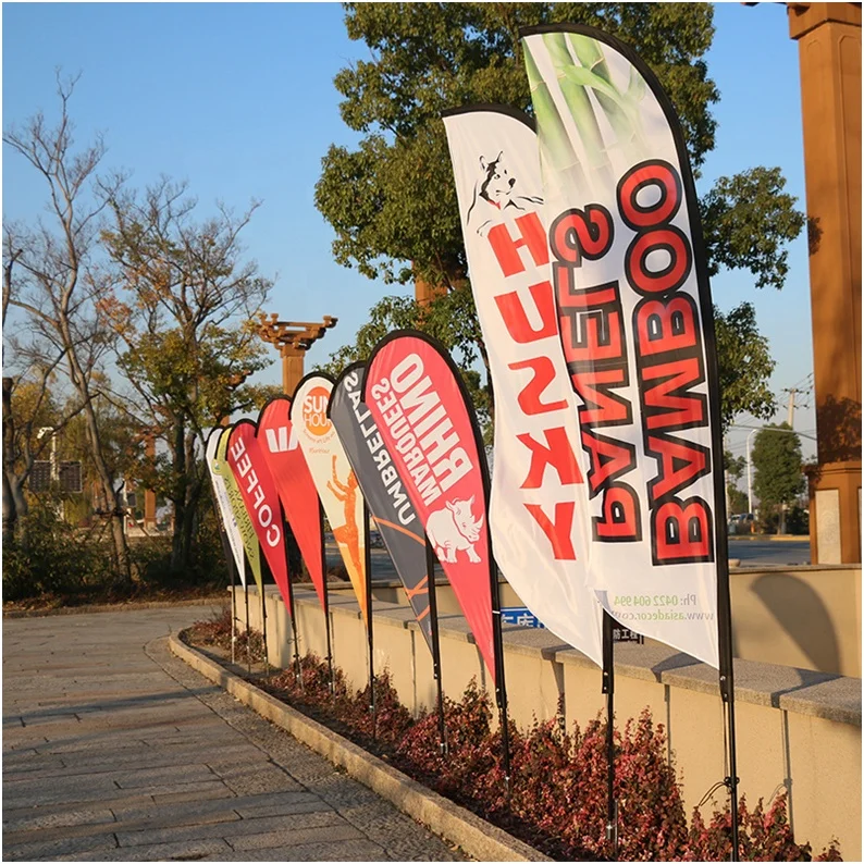 Straight feather flag banners pole custom advertising base sale sign kit stand beach flag