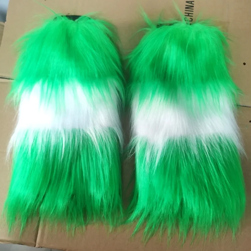 Haiwin Party St. Patricks Day Festival Green White Irish Furry Fuzzy Leg Warmers for Women And Girls