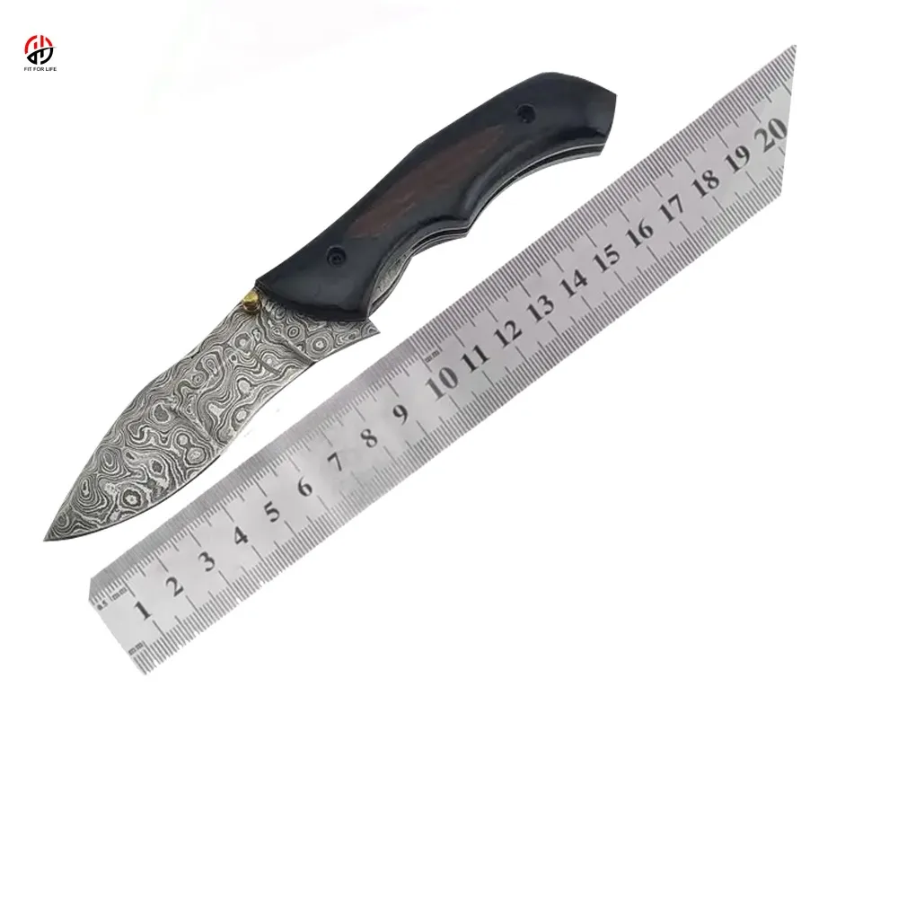 Damascus Steel Bush Craft Knife Handmade Kitchen Cutlery Set with American Flag Handle Factory Price Hunting Tool