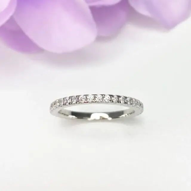 925 Sterling Silver Fine Wedding Band Ring High Quality Eternity Style Set with Cubic Zirconia Rhinestone Diamond Pave Wholesale