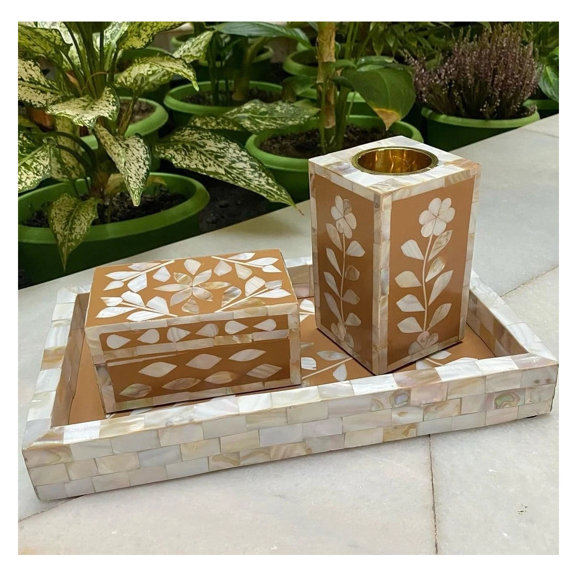 Bone Inlay Mother Of Pearl Inlay Incense Bakhoor Burner Tray Set For Arabic Incense hexagonal tray set UAE At Affordable Price