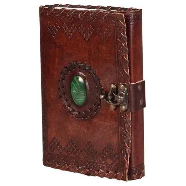 Leather Diary With Antique Stone with Lock Handmade Leather Bound Notepad Journal For Men And Women Unlined Leather Craft