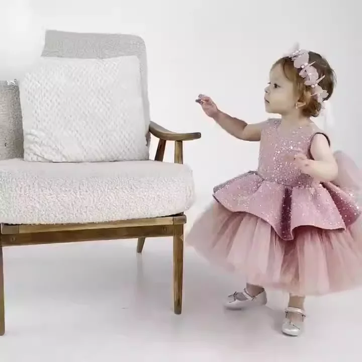 Ball Dress For Kids Pink Flower Girl 8Years Girls Dresses Children