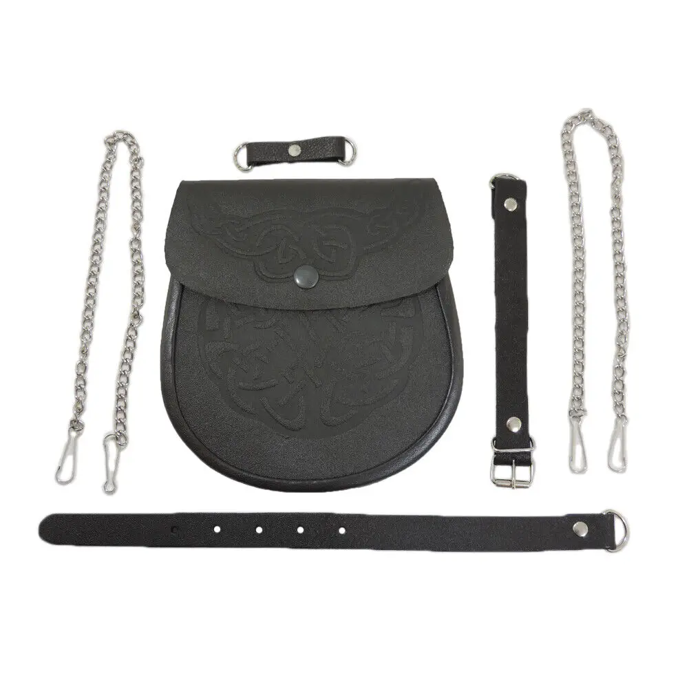 White Rabbit Full Dress Sporran With 3 Tussle Cantle Set Of 5 Buckle,Brooch