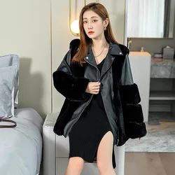 Women autumn and winter fur coat mid-length raccoon fur motorcycle clothing fashion korean imitation rex rabbit jacket