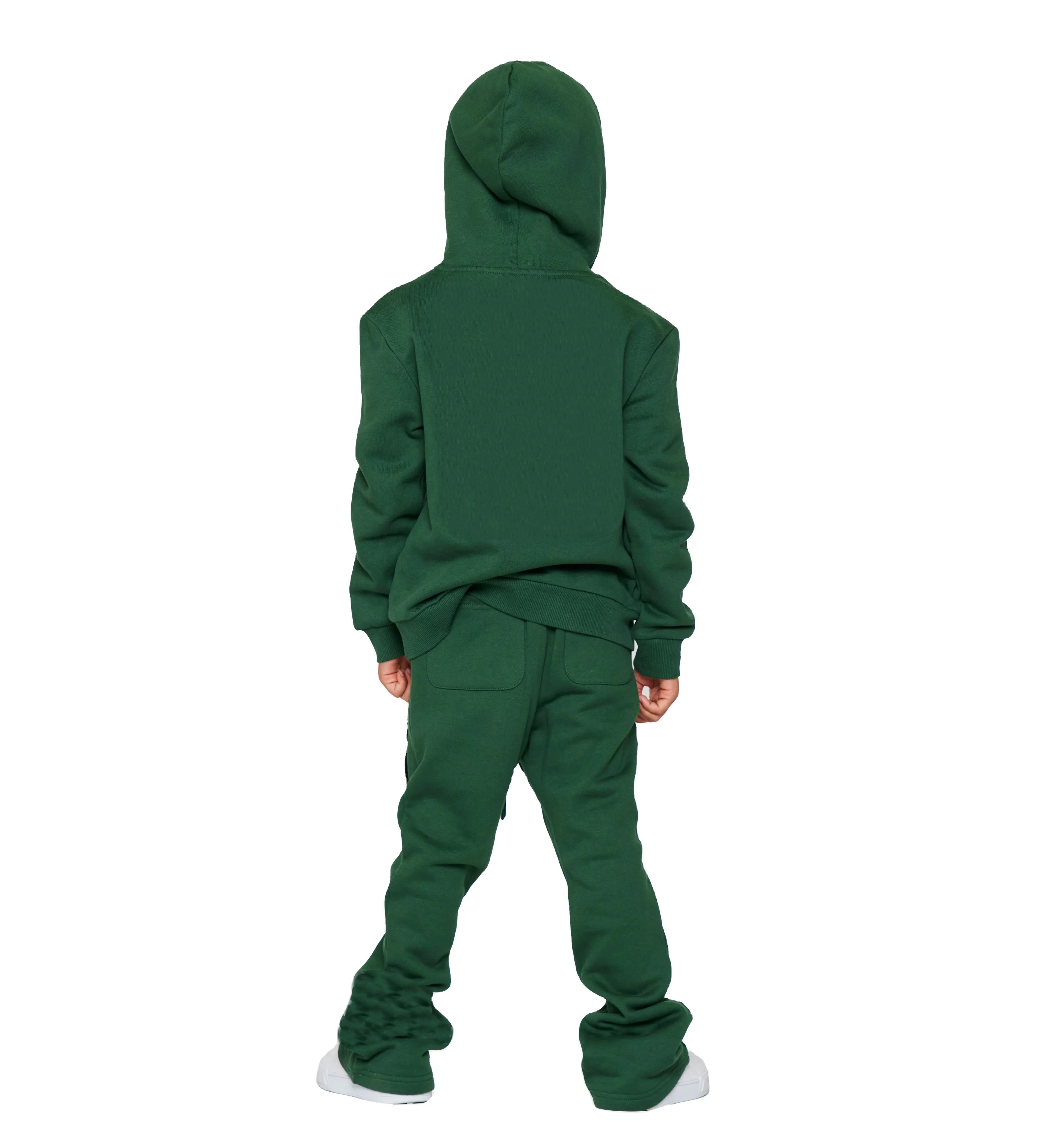 2024 Lovely Design Custom Made Flared Tracksuit For Boys Clothing Sets Kids Stacked Sweatsuits Children Green Sweat Suits