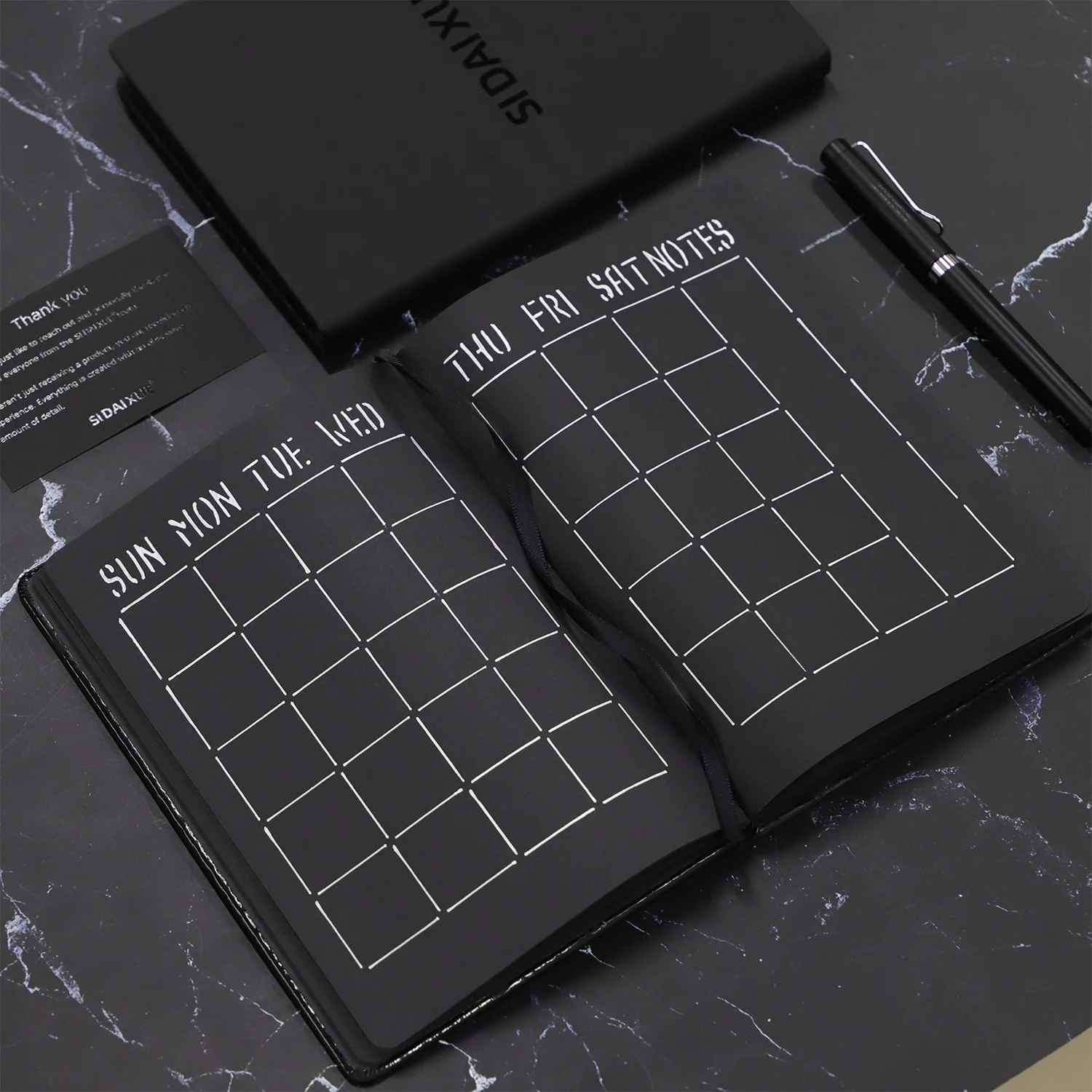 Custom A5 PU Hardcover Journal Plain Black Paper Notebook Black Paper notebook