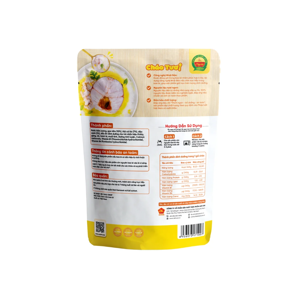 Top grade Snakehead Fish & Mung Bean Fresh Porridge ready to eat breakfast Variety flavors baby food meal made in Vietnam
