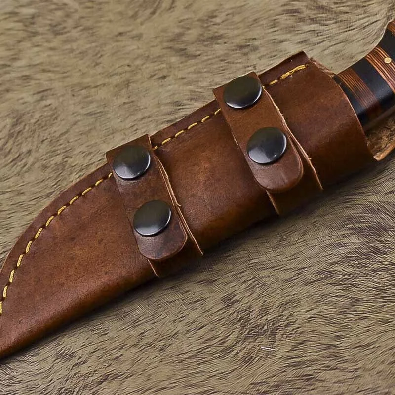 2022 Mini Pocket Carry Knife Fixed Blade Hand Made Skinning Knife Damascus Steel Knife With Leather Bag