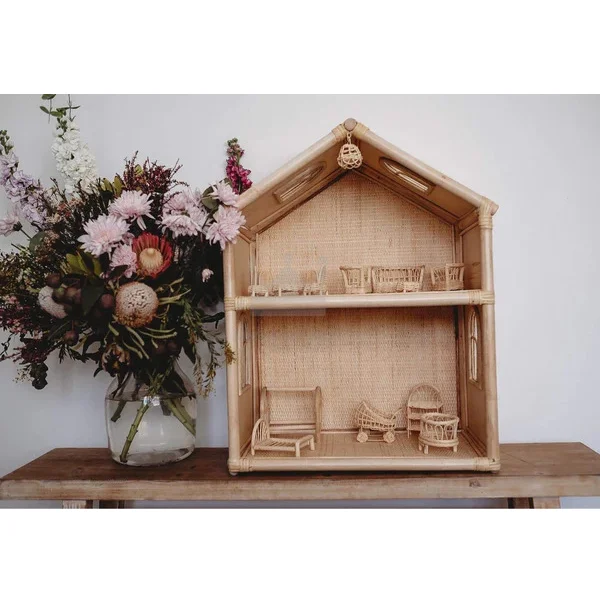 Large two-storey Rattan Doll House High Quality Best Choice For Babies Doll Furniture New Handicraft Product