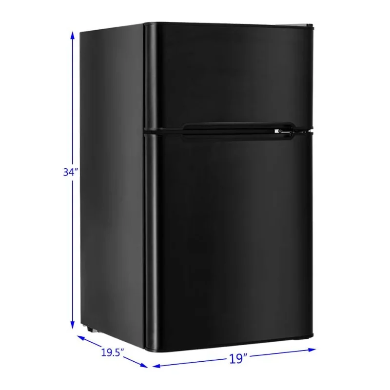 HOT DEAL  Mini Fridge with Freezer, 3.2 Cu.FT Compact Refrigerator, Dual Door, Adjustable Temperature & Glass Shelves - Black