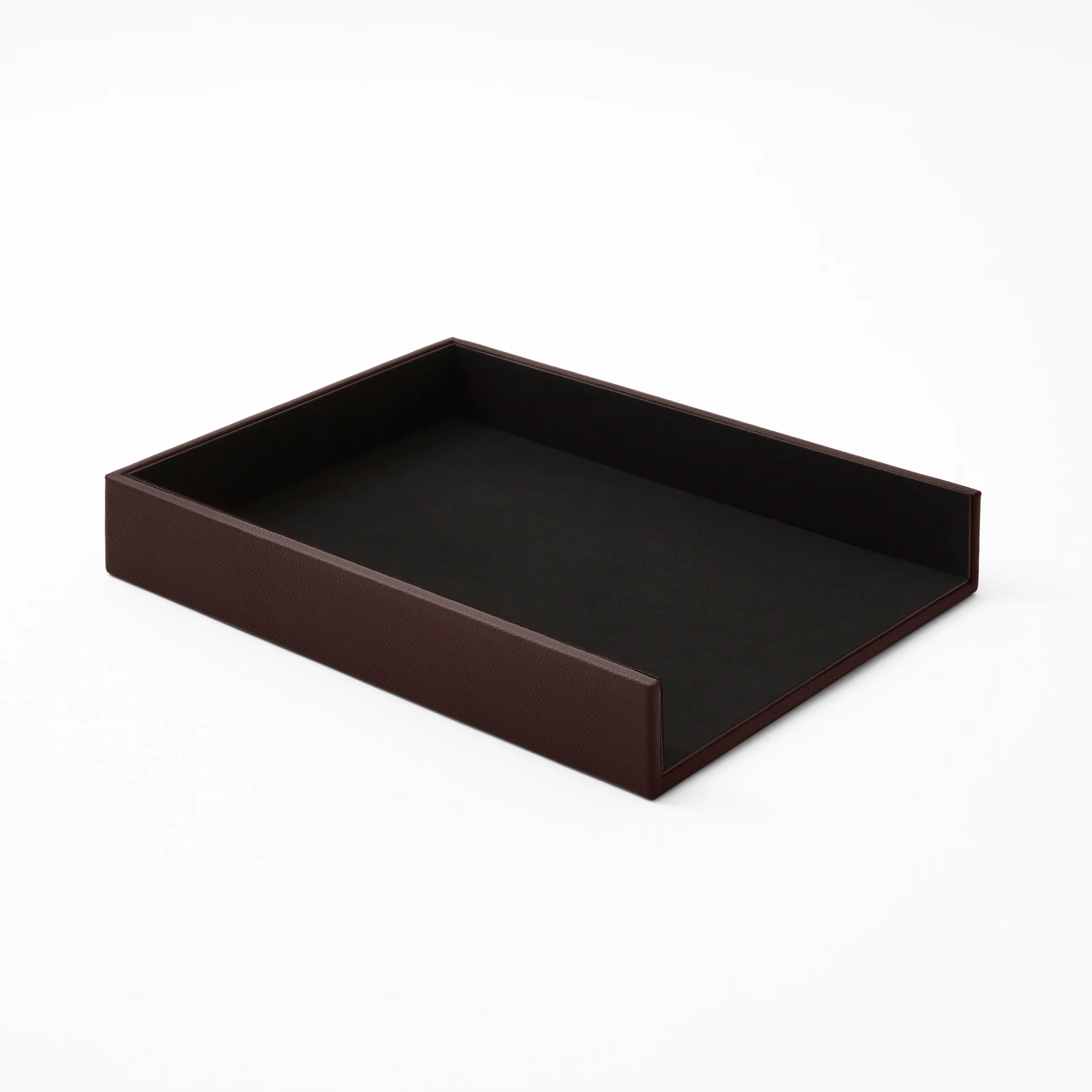 Office File Tray Real Leather Dark Brown cm 32x24 H5 Internal Covering of Microfibre Made in Italy