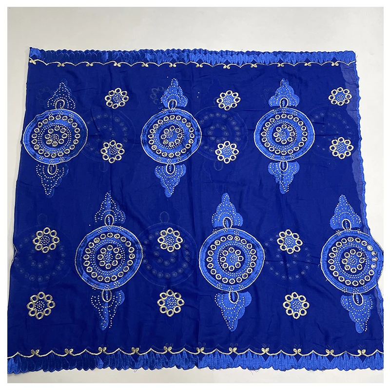High Quality African Cotton Embroidery Swiss Voile shawl Luxury Big hijab scarf with Rhinestone