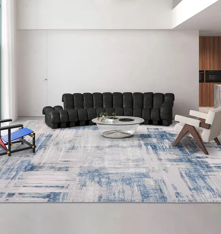 Modern Navy Square Area Rug Abstract Distressed Area Rugs for Living Room Bedroom Medium Pile Carpet Floor Mat