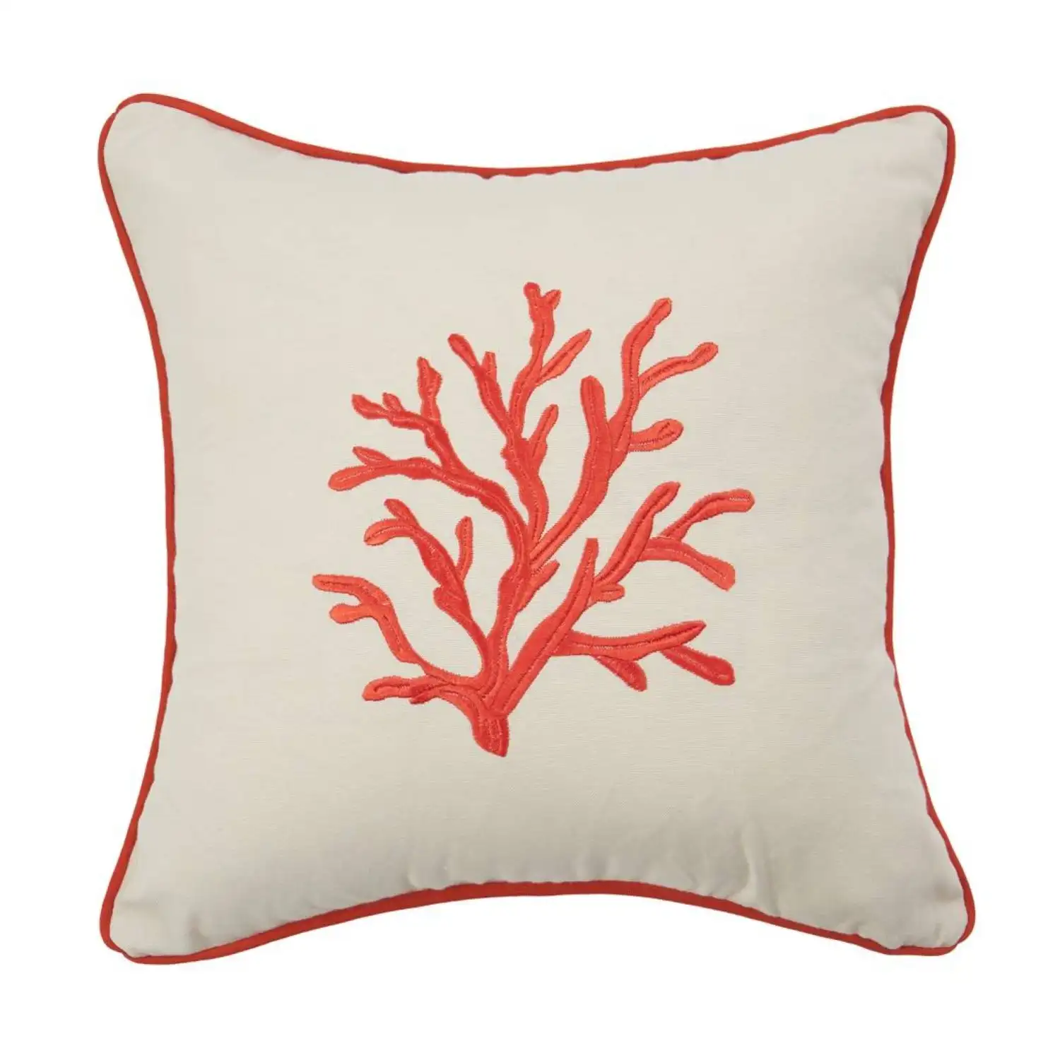 Wholesale Embroidery Red Coral Design Square Seat Cushion Cover Ivory Cotton Embroidery Latex Throw Pillowcase Sofa Covers