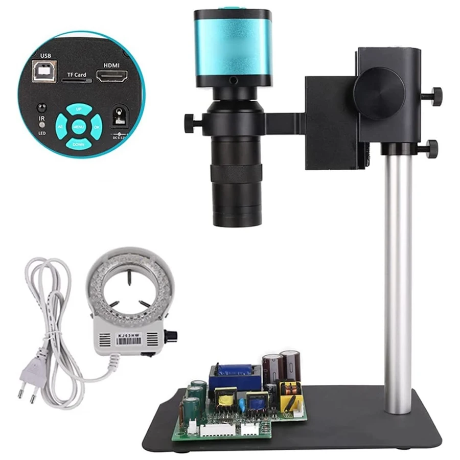 YIZHAN 05-SS 4K 48MP HD.MI USB Digital Video Microscope Camera 1X-130X Zoom C-Mount Lens bracket With light