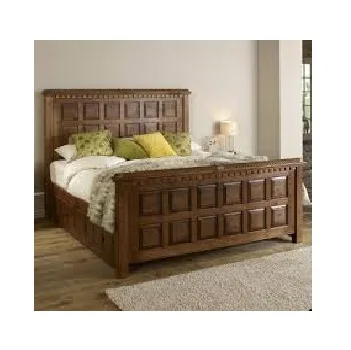 Room Creative Solid Wood Bed Frame for Bedroom Furniture with Side Drawers & Storage Box High Back Rest Dark Polish