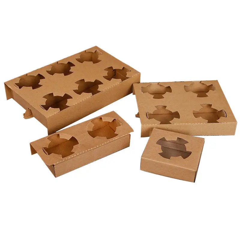 Disposable Carry Out Cup Tray Holder for Hot Cold Drinks Kraft Corrugated Coffee Cup Holder 1cup 2cup 4Cup Carriers