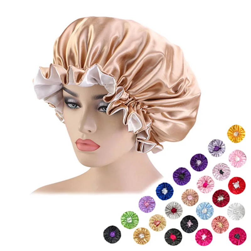 Wholesale Satin Sleep bonnets Colorful Custom Logo Silk Satin Bonnet Sleep Cap Layer Reversible Night Bonnet For Women