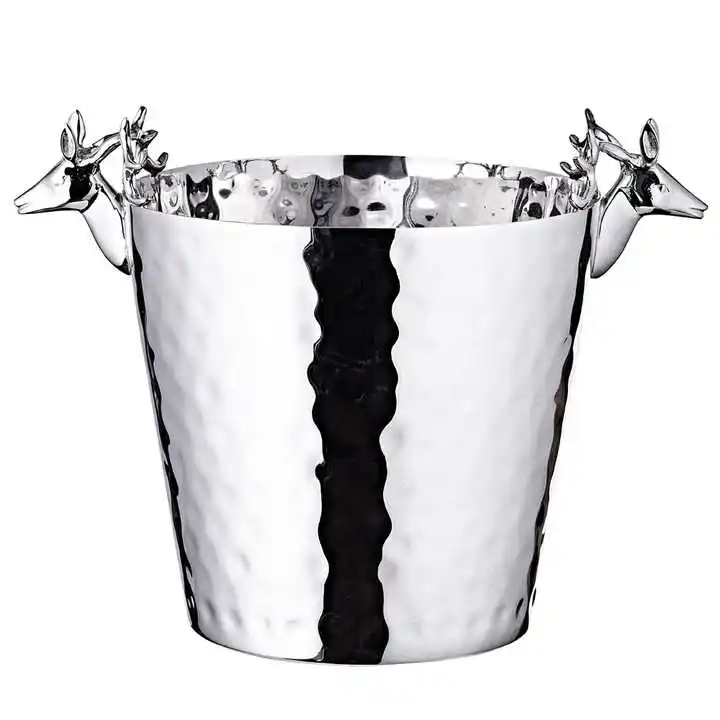 Luxurious Stainless Steel Ice Bucket Wine Beer Cooler Parties Home Restaurant Bar Quality Galvanized Metal Long Frozen Ice Bowl