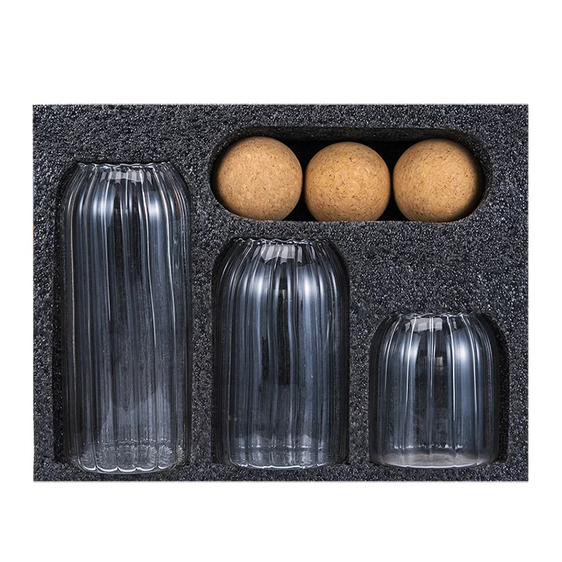 Home & Kitchen Food Storage Bottle Jar Set Round Big Borosilicate Glass Spice Container Jars with Cork Lid