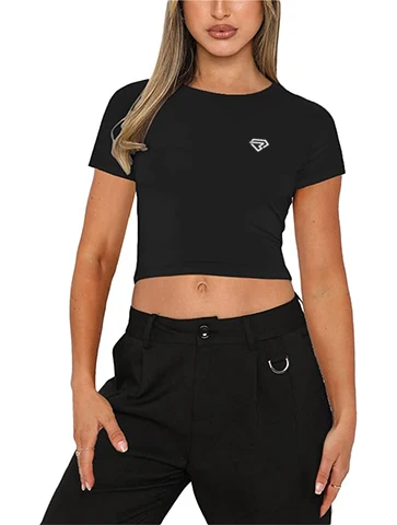 Summer Wear Crop Top T-Shirts For Girls In White Color Slim Fit Design Half Sleeves Three Quarter T Shirts