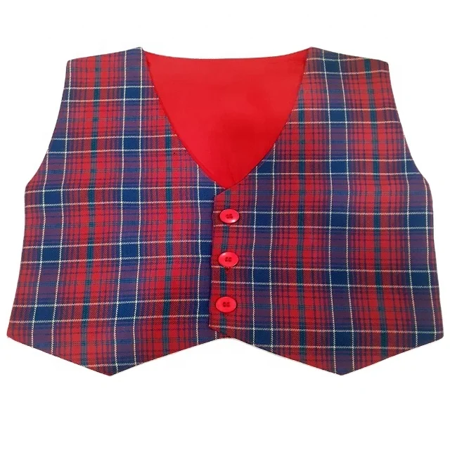 School Jacket Customize latest New design plaid print   V- neck red blue tartan formal  Waist coat design for School Boys Red Checks School Jacket