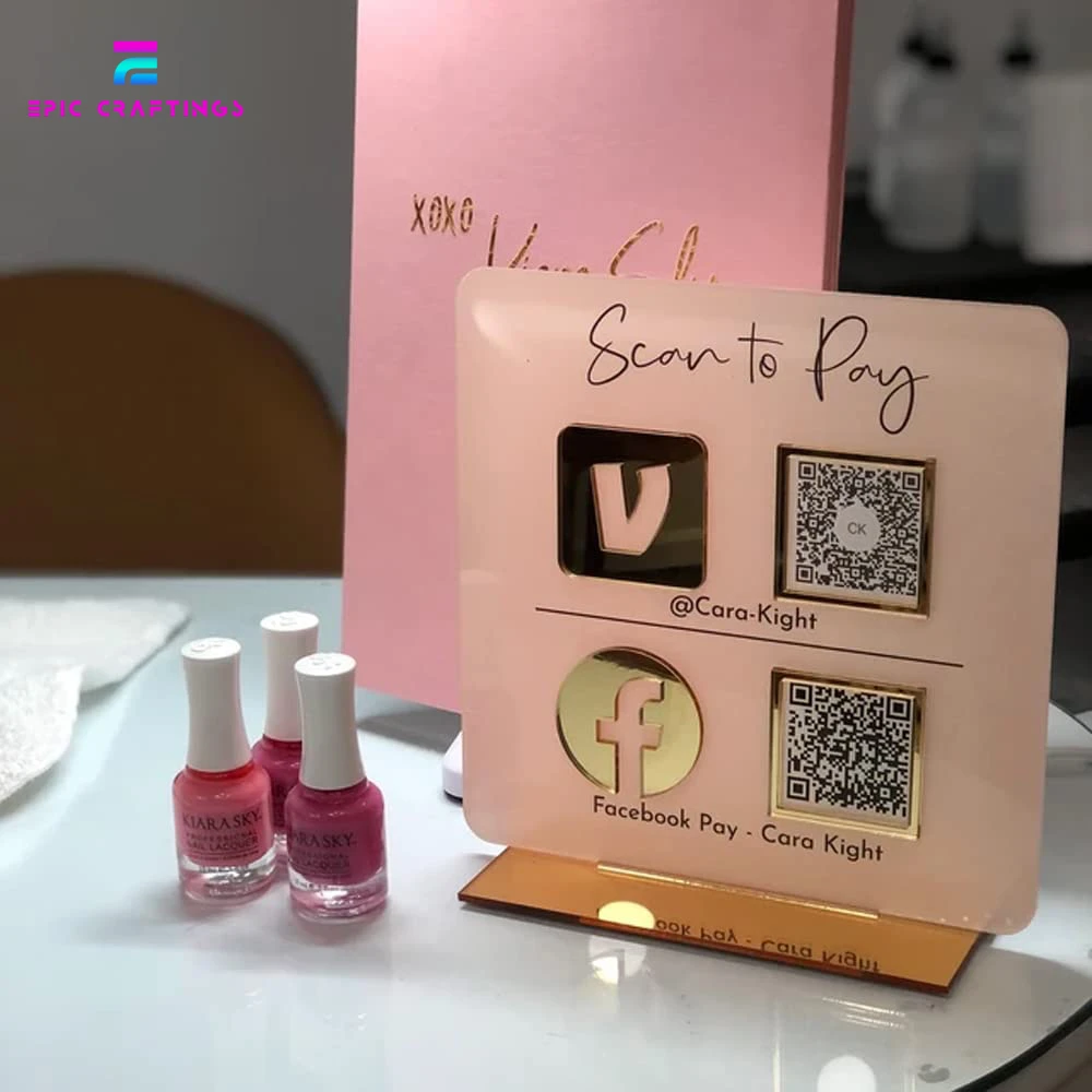 Custom Table Top Clear Acrylic Business QR Code Holder Payment QR Code Display Stand Social Media QR Code Sign Holder Wholesale