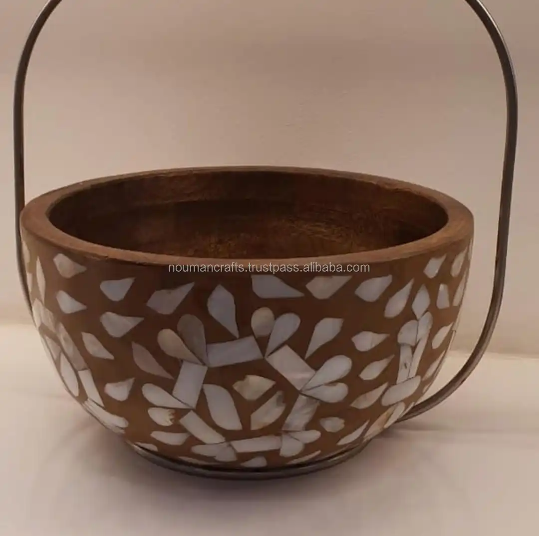unique style handmade wooder round chocolate bowl stand mother of pearl indian wooden serving tray