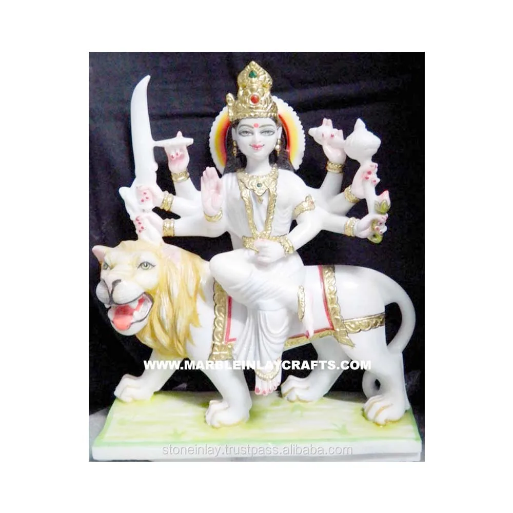 Белый мрамор Durga Maa богиня окрашенная эксклюзивная Мурти индийский экспортер статуя поклонение индуийской культуре ручная работа Высокое качество