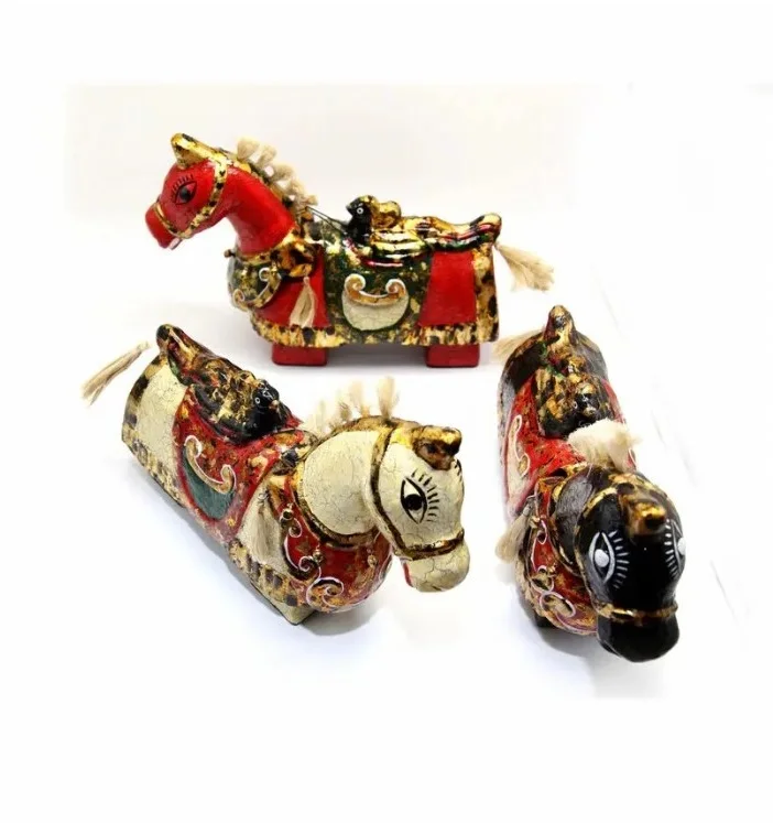 Home Decoration Items for Kitchen Restaurant Usage Decorative Handicraft Wooden Water Puppet Big Mane Horse with 3 Pin