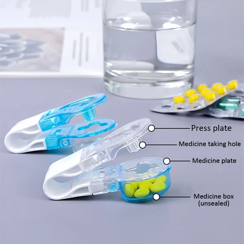 Portable Pill Taker Remover With Medicine Box Household Gadgets Tablets Pills Blister Pack Opener Assistance Tool Pill Dispenser