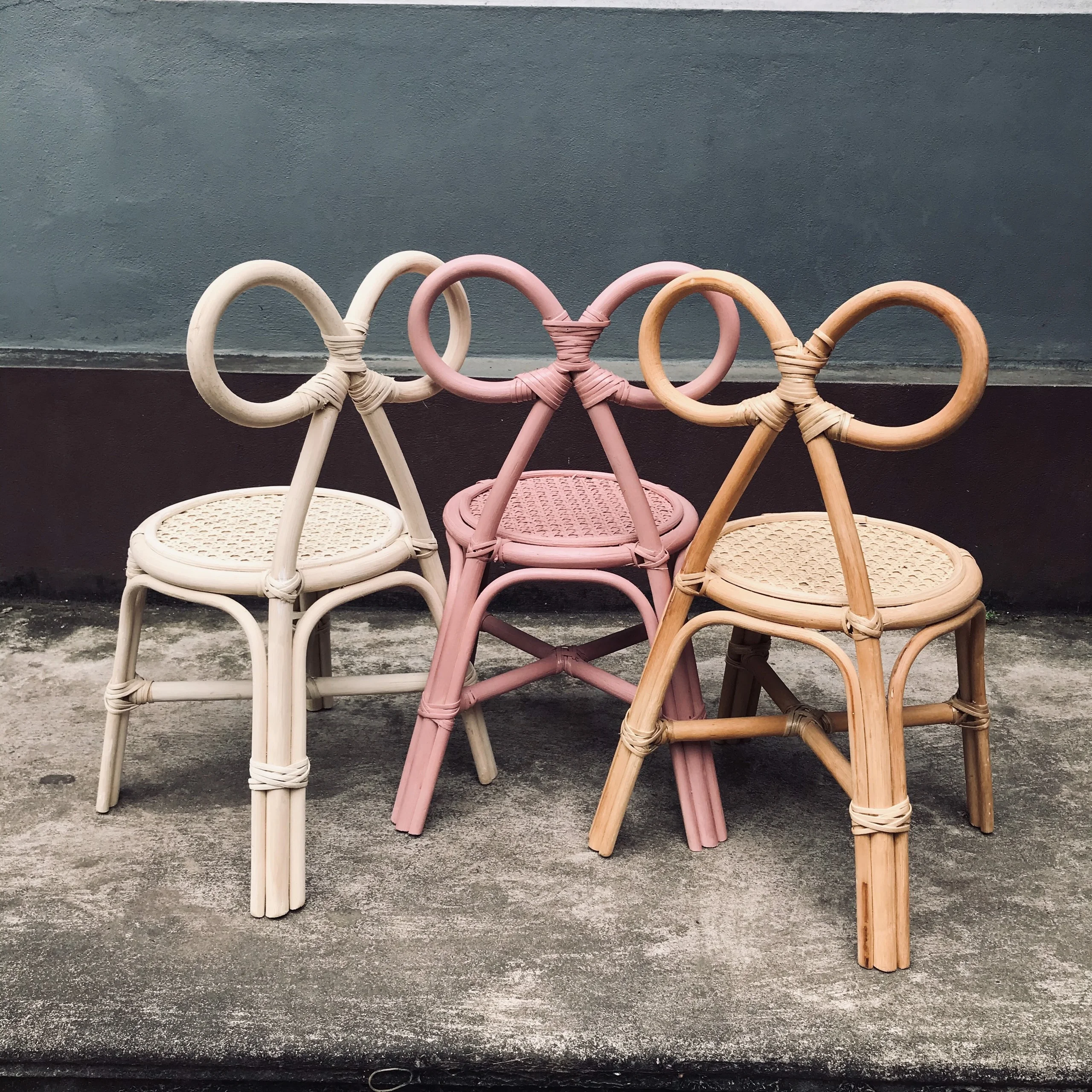 Handmade Pink Rattan Baby Kids Chair