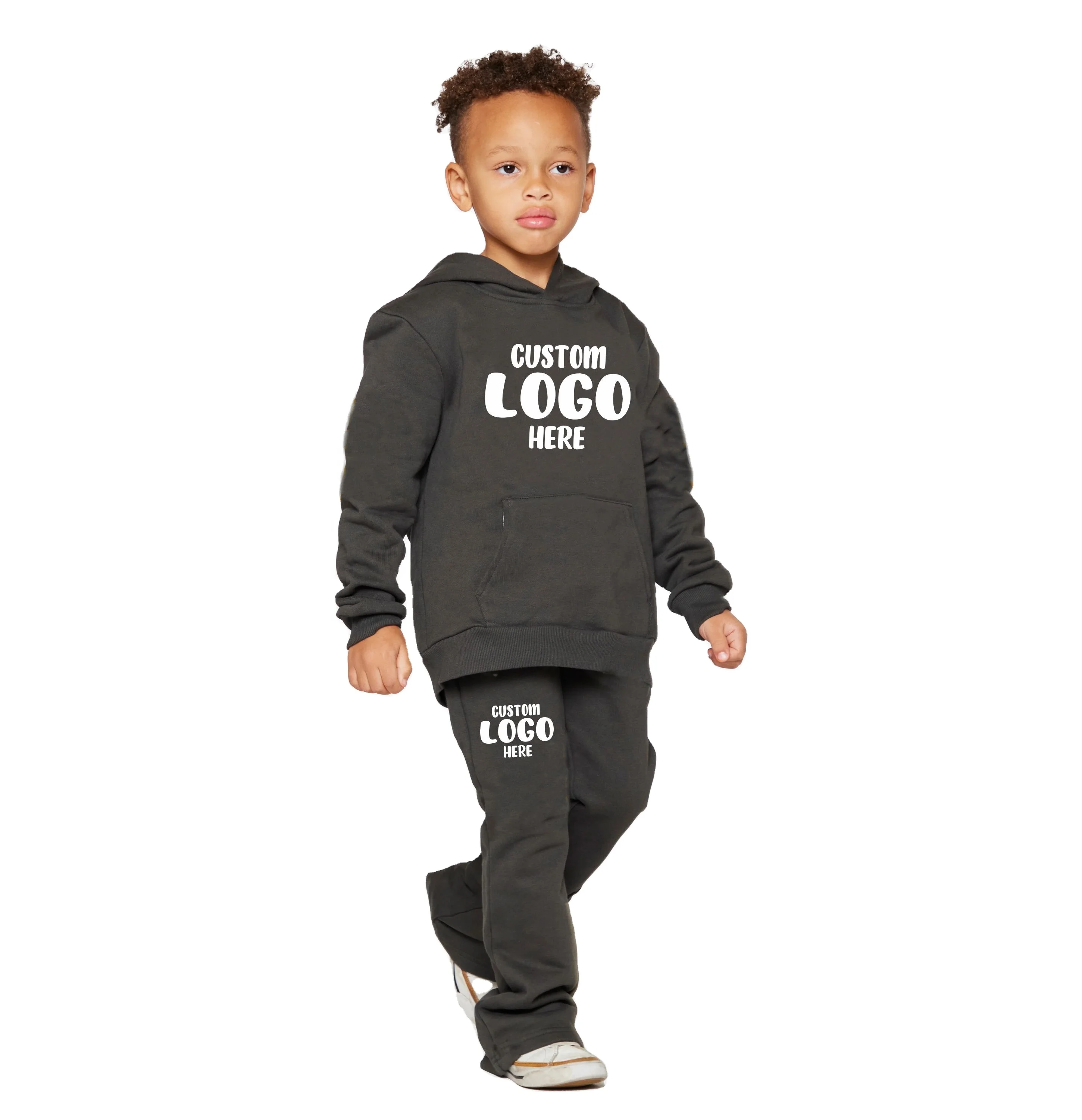2024 Lovely Design Custom Made Flared Tracksuit For Boys Clothing Sets Kids Stacked Sweatsuits Children Green Sweat Suits