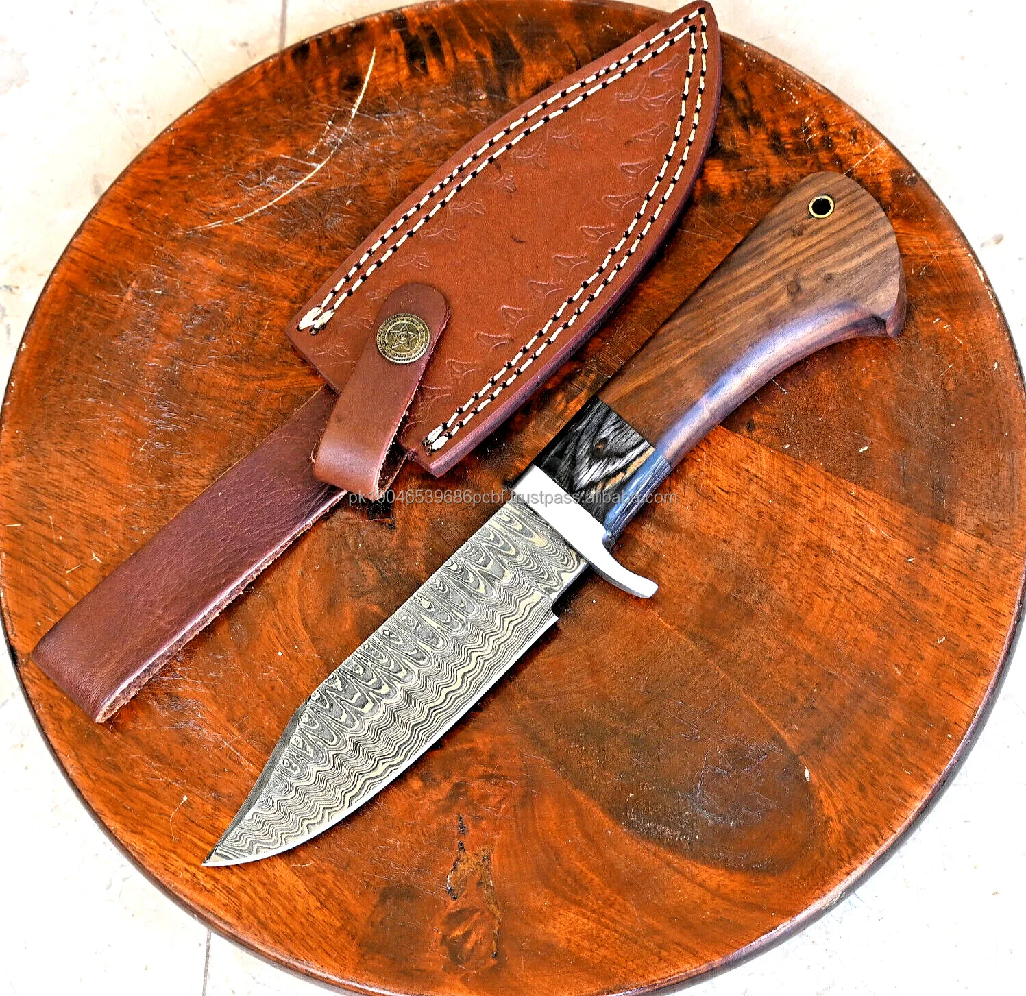 Custom Made Damascus Steel MT-HK-0142 Bushcraft Hunting Knife Wood Handle Firm Grip Regular Outdoor Indoor Activities OEM
