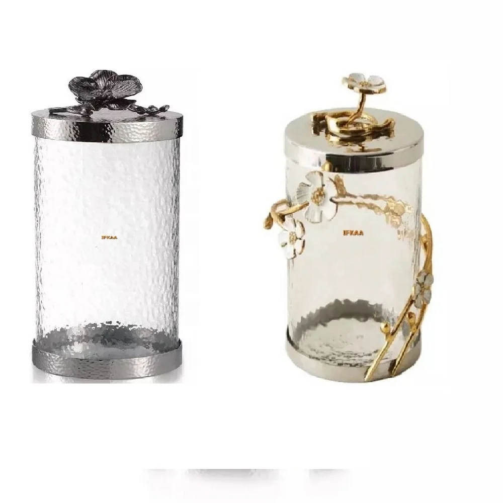 Latest Arrival Metal Glass Luxury Canisters Kitchenware Decorative Customized Metal Gold Canisters