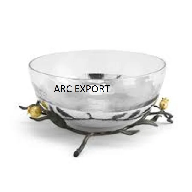 3 Layer Modern Decorative Glass Metal Bowl With Black Tree Leaf Design Serving Bowls Stylish Table Accessories Decorative Bowl