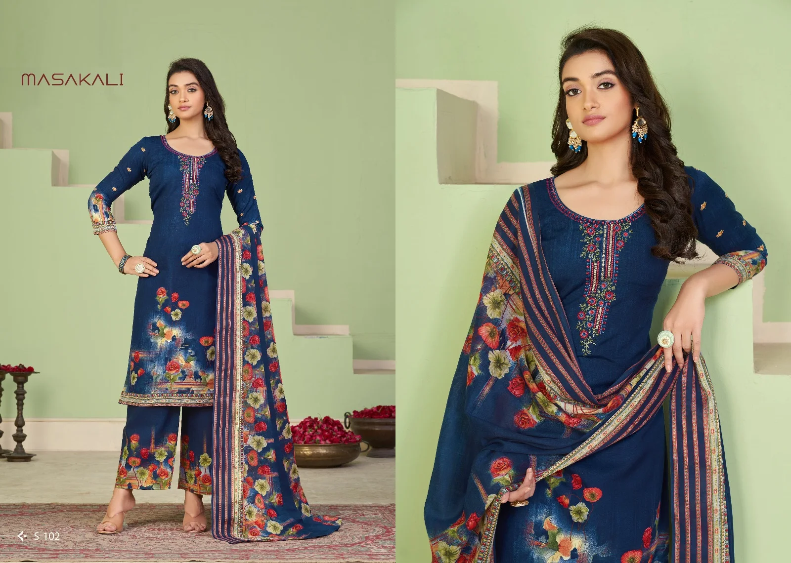 Pure Soft Cotton Kashmir Print Fancy Embroidery Swarovski Diamond Work Sal-war suit collection